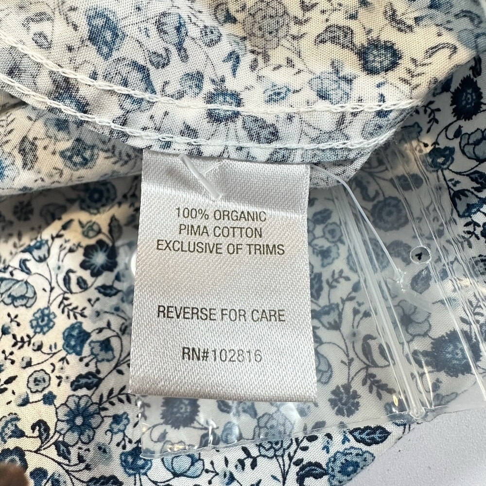 Garnet Hill Organic Pima Cotton Floral Button Front Shirt Womens Size 14 Blue - Picture 5 of 10